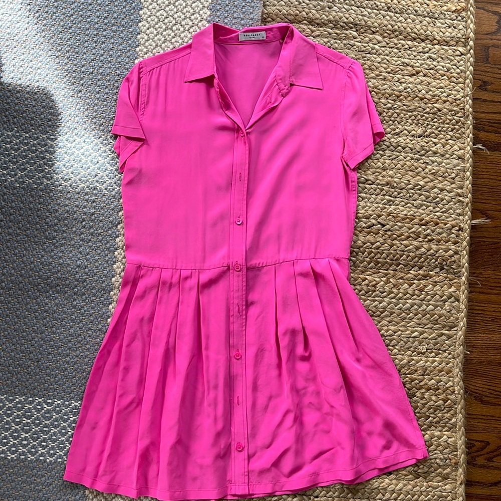 Equipment hot pink silk shirt dress